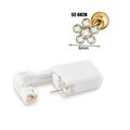 Disposable ear piercing gun with a 6mm golden zircon flower stud earring set - Gold 6mm White Crystal Flower
