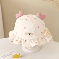 Dettaglio cappello a secchiello per neonati bianco con cuori rosa e tesa a balze - 48-50cm(6 Mesi-2 Anni) / Rosa