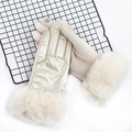 Beige winter touch screen gloves with warm faux fur cuffs and waterproof fabric - One Size / White
