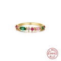 Macro detail of S925 sterling silver ring with colorful gemstones and gold plating - US 6 / Gold - Pink Green Zircon
