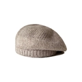 Chic light brown mohair knit beret for women with warm fuzzy texture and ribbed hem - M(56-58cm) / Mocha