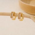 Fashionable 18K gold plated hoop earrings with double row of zircon stones for women - EH411034