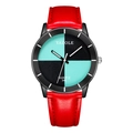 Yazole quartz watch with red leather strap and green black checkerboard dial face - Black Cyan Dial Red Strap