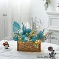 Blue 25cm mini Christmas tree in wooden box with LED lights and glitter ornaments - Long Wood Box Blue Tree with Light (B23001B-1)