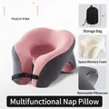 U-shaped peach pink memory foam travel pillow with storage bag for neck support - Peach Pink With Black Storage Bag