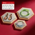 Hexagon bamboo jewelry display set with grey velvet inlay in three sizes for rings and earrings - Ice Grey Velvet