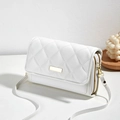 Quilted white crossbody phone wallet with elegant gold hardware and double zipper design - White