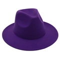 Close-up of a purple wool fedora hat showing reinforced stitching and premium texture - One Size / Purple
