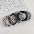 5-pack spiral hair ties featuring checkerboard, heart, and floral patterns on a laptop - 5# Black 5 Pcs Set