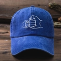 Classic navy blue washed cotton baseball cap with fist bump embroidery and curved brim - Sapphire Blue