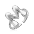 Minimalist silver fluid lava style open ring with polished metallic wavy design - M