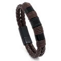 Men's multi-layer braided dark brown leather bracelet with black magnetic clasp - Brown
