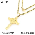 Gold stainless steel cross necklace with heart detail and size 32x22mm parameters - Heart Rhinestone Cross (KN295067-Z)
