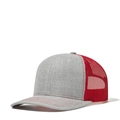 Outdoor curved brim trucker hat featuring grey front panels and red mesh back details - Adjustable / Grey + Red Mesh