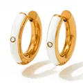 Goldene Edelstahl-Ohrringe in C-Form mit weißer Emaille und eingesetztem Zirkon-Stein - Weiß (KDE628)
