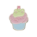Cute green frog enamel pin on a pink icing cupcake, charming metal backpack accessory - XZ8535-Frog Cupcake