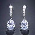 Elegant silver pear-cut zircon drop earrings with luxury sparkle for bridal wear - Fsep2133a Earrings - Silver Teardrop Set With Zirconia