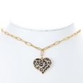 18K gold plated heart necklace featuring leopard print design and micro inlaid zircons - Gold