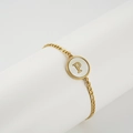 Golden shell letter P charm bracelet with Figaro chain for minimalist women fashion - Letter P / Gold/White Shell