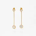 Elegant gold-plated stainless steel long tassel earrings with sparkling zircon stones - Minimalist Dual Stone Tassel Style (KD3483) / Gold
