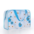 Waterproof PVC wash bag with blue trim and daisy floral pattern and carry handle - Frosted Blue