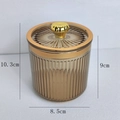 Amber ribbed storage jar with gold lid handle and size dimensions of 10.3x8.5cm - Striped Handle / Amber