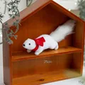 White flocked squirrel figurine with red scarf, Christmas decor, 25cm length decoration - Large White Squirrel with Scarf Running