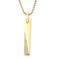 Gold rectangular bar necklace with CNC set diamonds on stainless steel pendant - Gold Color (KN233764-KFC)