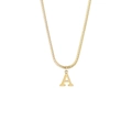 Macro shot of 18K gold plated snake chain necklace with an uppercase letter A pendant - Style A