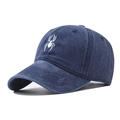 Detail of white spider embroidery on navy blue washed cotton baseball cap with curved brim - Adjustable / Spider Navy Blue
