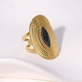 Breiter Retro-Ring aus 18K vergoldetem Edelstahl mit schwarzem Emaille-Oval - Perlmutt-Schwarz