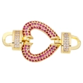 Detailed view of a gold heart-shaped connector with red and clear zircon stones - Style-14 (Gold Red Gem Heart)
