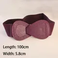 Dark purple elastic waist belt for women with PU leather buckle, 5.8cm wide corset band - 100cm Extended / Purple