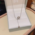 Polished silver titanium steel snake chain necklace with dual round beads in a gift box - X255 Silver Bead Slide