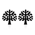 Fashionable black Tree of Life stud earrings with a matte finish on a white background - Black