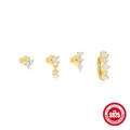 Klassisches S925 Silber-Ohrring-Set in Gold mit grünen und klaren Zirkon-Steinen - Gold-Set 3-Weißer Zirkon