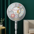 White mesh fan safety cover featuring lucky cat pattern and Good Luck floral design - Fortune Cat