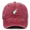 Detailed embroidery of a crown ghost logo on a vintage washed cotton baseball cap - Washed Wine Red
