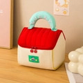 Pochette trucchi a forma di casa rossa e beige trapuntata con ricamo LUCKY sul manico - Rosso