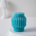Minimalist blue geometric pillar candle with vertical origami textures for home decor - Blue