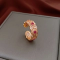 Bague ouverte vintage en or rose avec filigrane complexe et pierres rouges - 56# Bague-Or-Plaqué or véritable