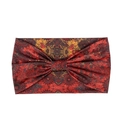 Bohemian mandala print wide headband with knotted design in vibrant red and orange colors - 80