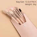 Champagne 8pcs mini makeup brush set with pale pink leather pouch portable kit - Leather Storage Bag / Apricot