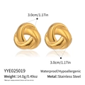Detailed view of 3.0cm polished golden stainless steel triple twist knot earrings - Twisted Geometric Gold Style (YYE025019)