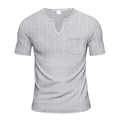 Men's grey v-neck t-shirt in waffle texture fabric with chest pocket and relaxed fit - Marl Grey