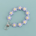 Purple floral beaded wristlet keychain with yellow flower center and silver clasp - Purple and Yellow Flower Style (B343-5)