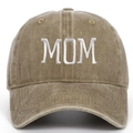 Vintage washed cotton baseball cap in khaki brown featuring white MOM embroidery - Adjustable / Khaki MOM