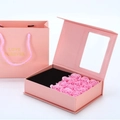 Pink soap rose gift box with Love Forever carry bag and transparent window design - Pink Box + Pink Flower + Handbag