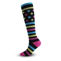 Chaussettes de compression hautes noires avec motifs de pois et rayures bleus jaunes roses - L/XL / Pois Rayés