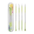 Set of 4 stainless steel blackhead remover needles with green handles in a storage box - 4-Piece Set (Colored Card) / Green Silver